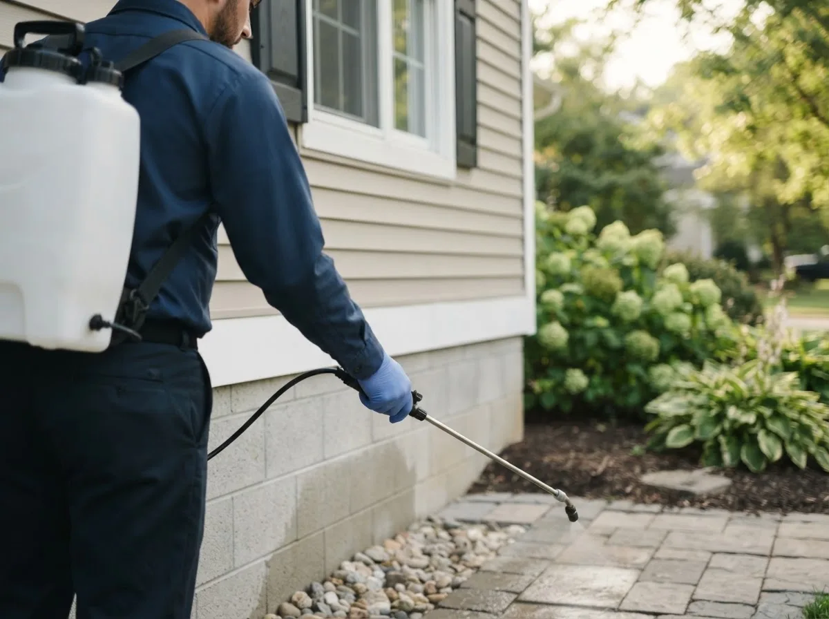 Pest control technician inspecting a home in Ithaca, NY